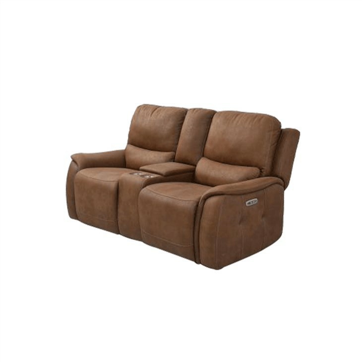 Contemporary Brown Power Reclining Loveseat With Console