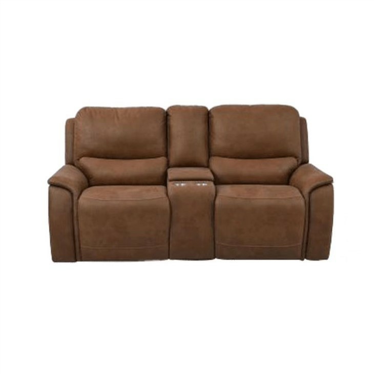 Contemporary Brown Power Reclining Loveseat With Console