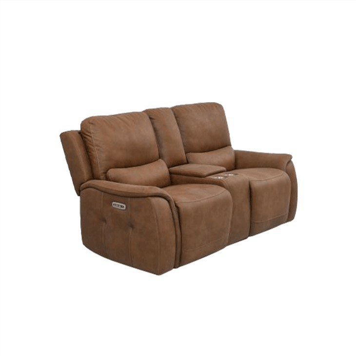 Contemporary Brown Power Reclining Loveseat With Console