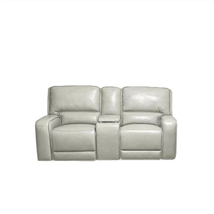 Square Arm White Power Reclining Leather Loveseat With Console