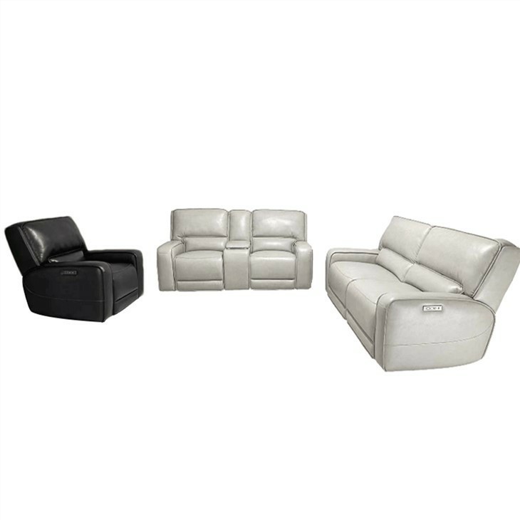 Square Arm White Power Reclining Leather Loveseat With Console