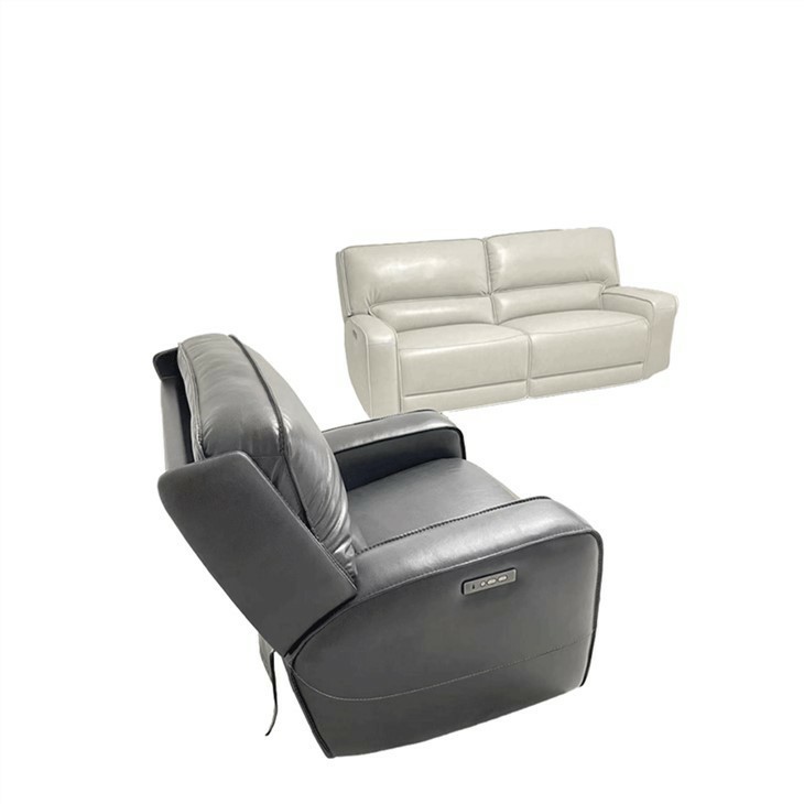 Square Arm White Power Reclining Leather Loveseat With Console