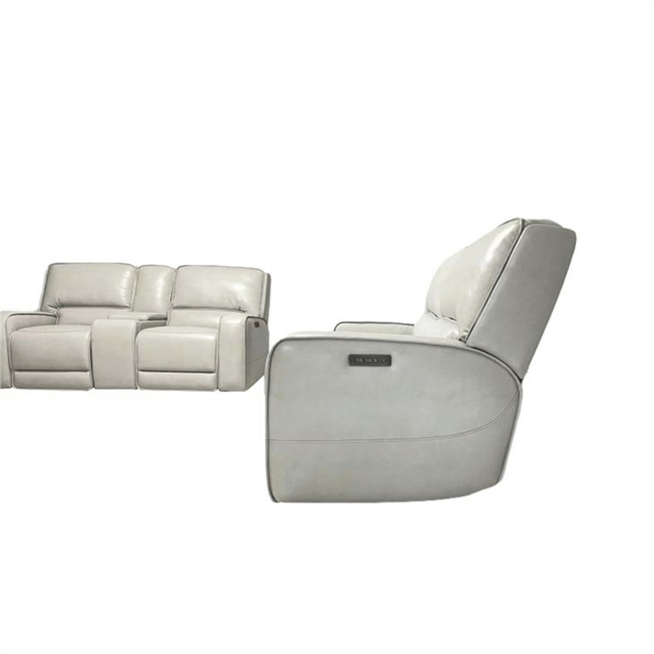 Square Arm White Power Reclining Leather Loveseat With Console