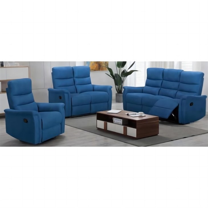 Classic Blue Fabric Double Power Sofa