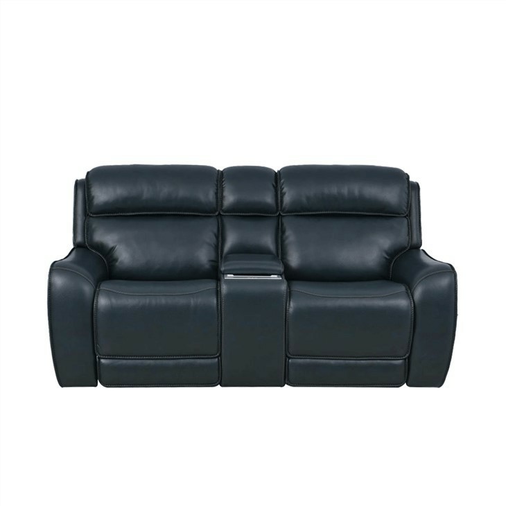 Square Arm Power Reclining Leather Loveseat With Console